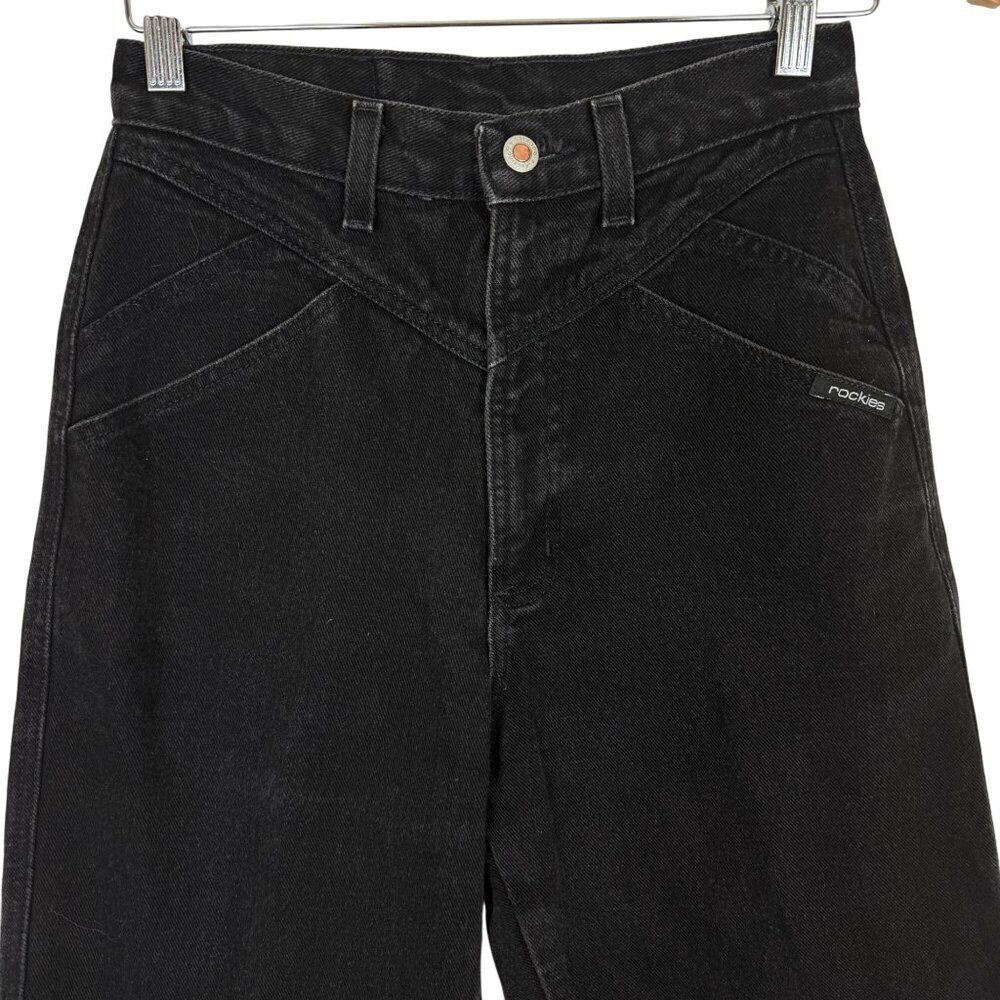 Vtg Rockies Western Black Denim Jeans 28 Cotton High-Waist Bareback 32 Inseam - Picture 2 of 10